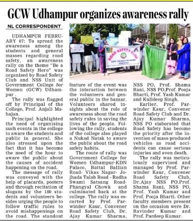 GCW Udhampur organises awareness rally on Be a  Road Safety Hero